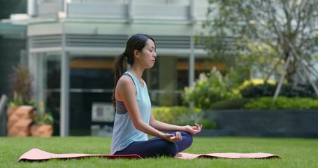 Wall Mural - Woman do yoga at park