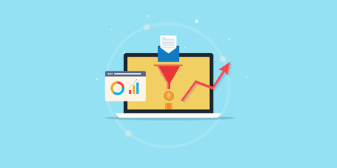 Wall Mural - email marketing - conversion rate optimization - marketing funnel - data analytic concept. flat desi