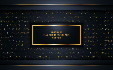 Abstract luxury black background overlap layer on dark space with golden lines combinations for use element cover, banner, brochure, and flyer. Texture with golden glitters dots element decoration