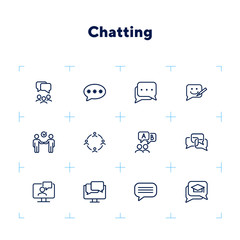 Sticker - Chatting line icon set. Speech bubble, deal, messenger. Communication concept. Can be used for topics like forum, business, social media