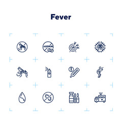 Fever line icon set. Mosquito, bacteria, virus, ambulance car. Health concept. Can be used for topics like epidemic, infection, urgent help