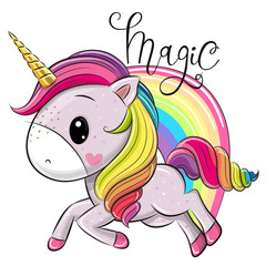 Wall Mural - cartoon unicorn and a rainbow isolated on a white background