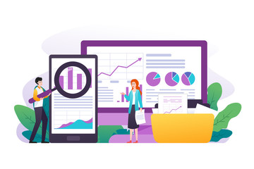 Data analysis, Seo analysis, big data research, website analytics concept with business people illustration