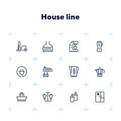 Poster - Household technics icons. Set of line icons on white background. Tea pot, mixer, fridge. Home concept. Vector illustration can be used for topics like progress, device, gadget