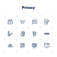 Sticker - Privacy line icon set. Judge gavel, censored content, camera. Privacy concept. Can be used for topics like personal data, safety, protection