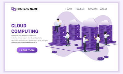 Wall Mural - cloud computing concept. digital storage, data center and digital network with people working on lap