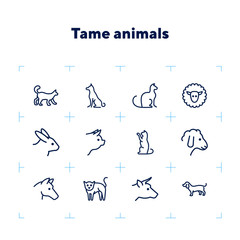 Wall Mural - Tame animals line icon set. Set of line icons on white background. Beef, horse, cat. Household concept. Vector illustration can be used for topics like household, nature, farm