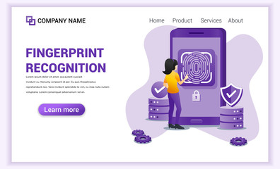 Wall Mural - fingerprint recognition technology concept. a woman trying to access her mobile phone with biometric