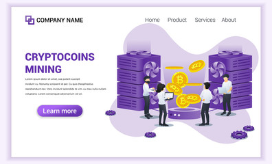 Wall Mural - cryptocurrency mining concept with people working mining bitcoins. digital currency, investment, fin