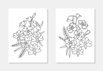 Wall Mural - vector alstroemeria wild cornflower bouquet composition  outline illustration coloring book