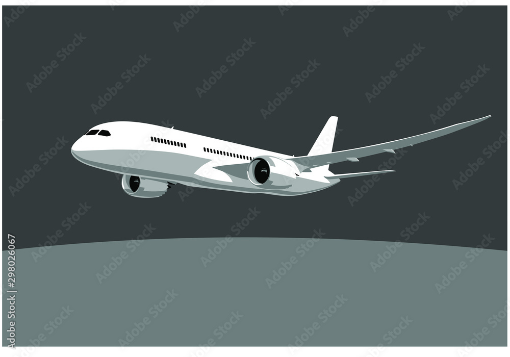 Boeing 787 Dreamliner. Flying airplane, takeoff airliner, commercial ...