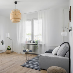 Canvas Print - Gray sofa and pattern rug