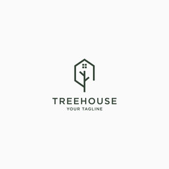 Wall Mural - Tree House Logo Icon Design Template Vector Illustration