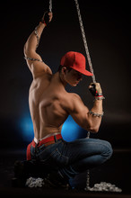 Guy Dancer Athletic Body Posing With Naked Torso C Chains