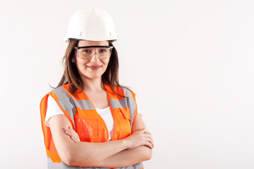 engineer woman  in yellow helmet