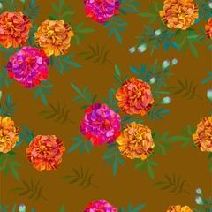 Wall Mural - Orange zinnia flower seamless pattern vector illustration