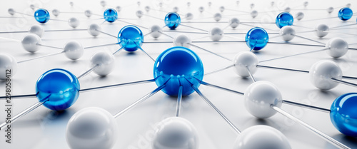 Cuadros en Lienzo Blue and white sphere network structure - abstract design connection design - 3D