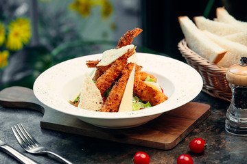 Poster - fried shrimps with vegetables in the plate