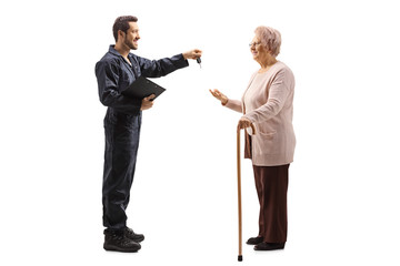 Sticker - Mechanic giving car keys to an elderly woman