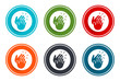 Hands clap icon flat vector illustration design round buttons collection 6 concept colorful frame simple circle set