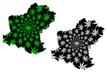 Nakhon Ratchasima Province (Kingdom Of Thailand, Siam, Provinces Of Thailand) Map Is Designed Cannabis Leaf Green And Black, Khorat (Korat) Map Made Of Marijuana (marihuana,THC) Foliage....