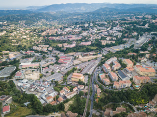 Aerial view of the small town Grasse in the  South of France