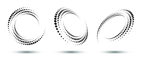 Leinwandbilder - Halftone circle frame, abstract dots logo emblem design element for any project. Round border icon or backgroud. Vector EPS10 illustration. Abstract dotted halftone vector with differents perspective