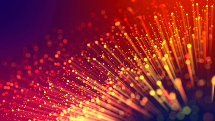 Wall Mural - abstract explosion of multicolored shiny particles or light rays like laser show. 3d render abstract