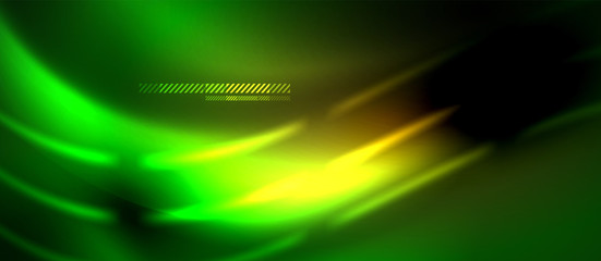 Wall Mural - Neon abstract waves background. Shiny lights on bright colors with design elements. Futuristic or technology template illustration, hi-tech concept