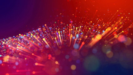 Wall Mural - abstract explosion of multicolored shiny particles or light rays like laser show. 3d render abstract