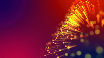 Wall Mural - abstract explosion of multicolored shiny particles or light rays like laser show. 3d render abstract
