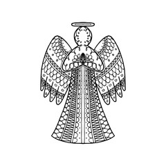 Wall Mural - Vector illustration of hand drawn zentangle angel. New year coloring page book antistress