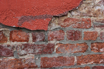 Old red brick wall. Texture construction masonry hand-made bricks. 