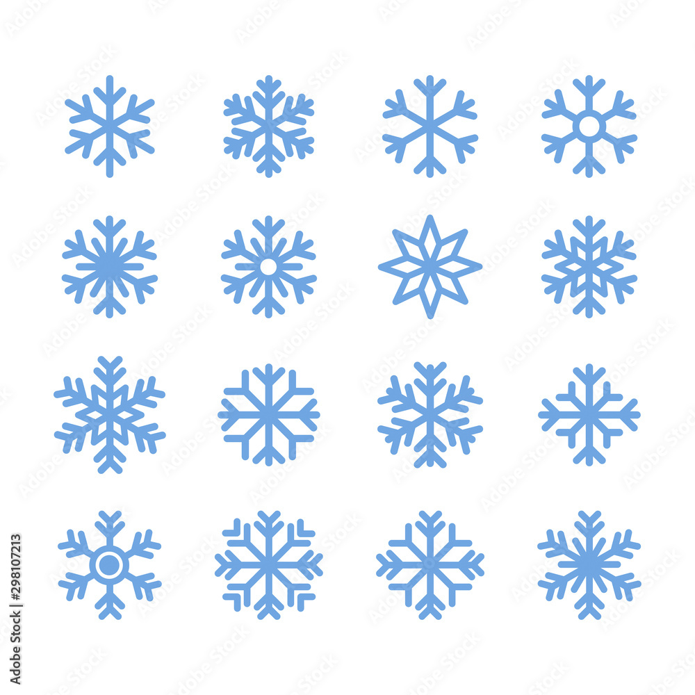Simple snowflakes icon set in line style design on white background. For Christmas  decoration and ornaments. - obrazy, fototapety, plakaty 