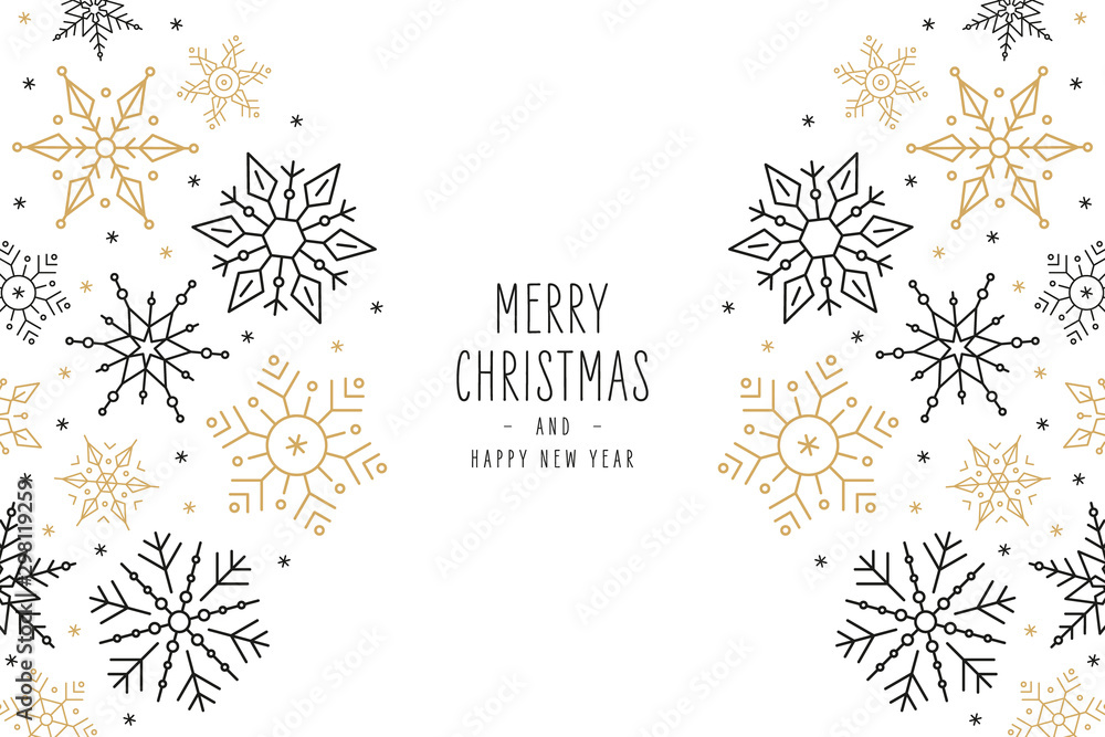 Christmas snowflakes elements ornaments greeting card on white background - obrazy, fototapety, plakaty 