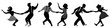 Set of three negative dancing couples silhouettes on white background. People in 1940s or 1950s style. Vector illustration.