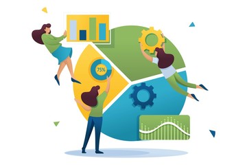 Canvas Print - large schedule and a set of analytical data, data collection is carried out by employees. flat 2d ch