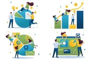 Canvas Print - set flat 2d concepts business data analysis, analytics, chart with data, data collections. for conce