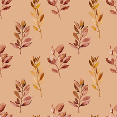 Wall Mural - Watercolor hand painted botanical leaves and branches illustration seamless pattern, wallpaper, wrapping paper