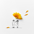 © Yaroslav Danylchenko/Stocksy - A drawing of a man and a woman with an umbrella of orange petals