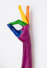 Colored Hand Showing OK Gesture