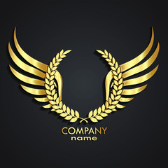 3d gold winged laurel wreath logo