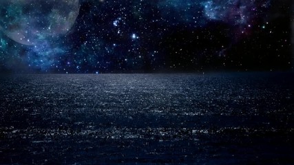 Wall Mural - night sky with moon and sea horizon