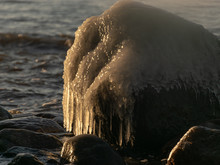 Stones Covered With Icicles, Blurry Image Suitable For Background