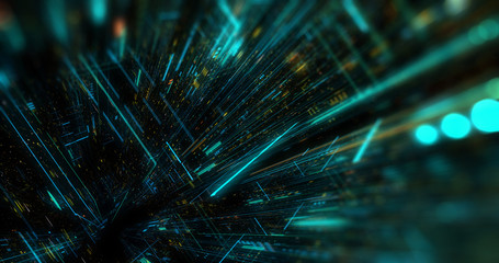 Wall Mural - flying futuristic central processing unit. electronic circuitry within a computer that carries out t