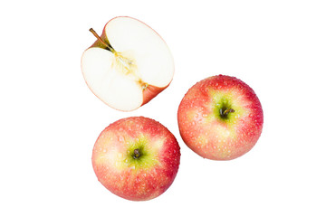 Group of whole fresh red apple Fuji variety isolated on white background