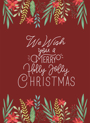 Sticker - happy merry christmas card with floral decoration and calligraphy