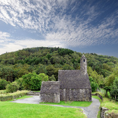 Monastic cemetery of Glendalough, Ireland. Famous ancient monastery in the wicklow mountains with a beautiful graveyard from the 11th century