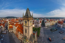 Panoramic Aerial View Of Astronomical Clock, Prague, Czech Republic