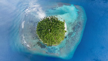 Aerial View Of Isolated Natural Island, Southern Maldives